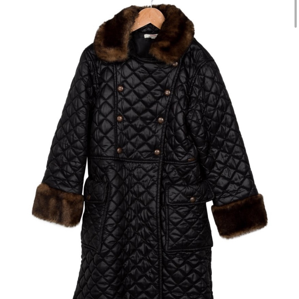 Jean Paul Gaultier Black Quilted Coat with Brown faux fur accents